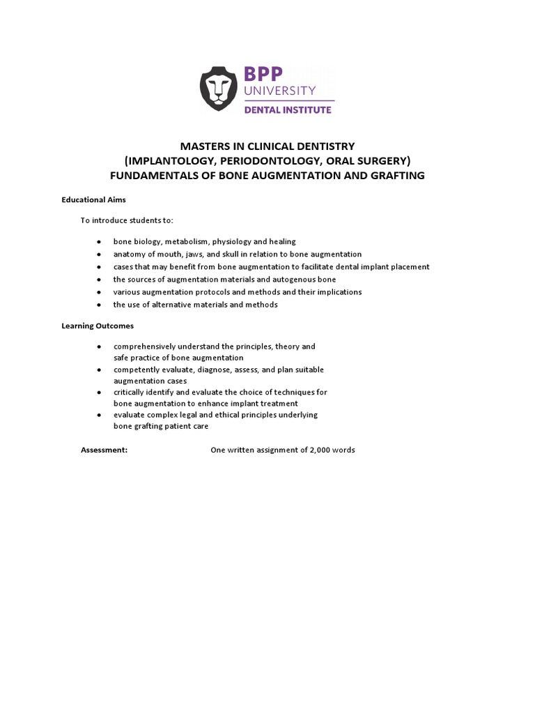 Bone Augmentation in Dentistry Training | PDF | Dental Implant | Dentistry