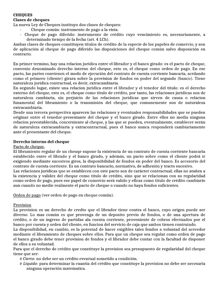 Clases y características de cheques | PDF | Cheque | Bancos