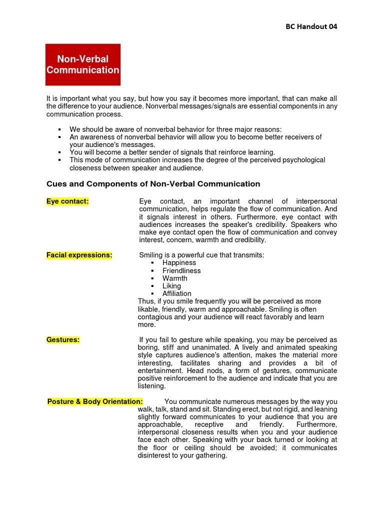 Importance of Non-Verbal Communication | PDF | Nonverbal Communication ...