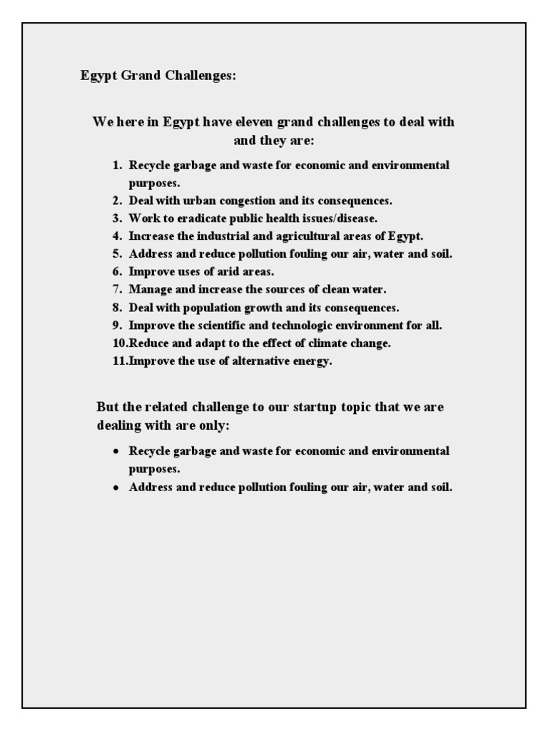 Egypt Grand Challenges: We Here in Egypt Have Eleven Grand Challenges ...