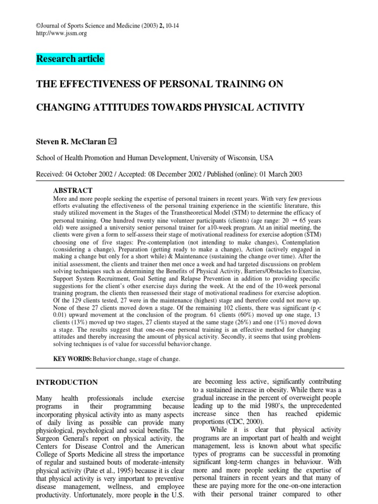 personal training research articles