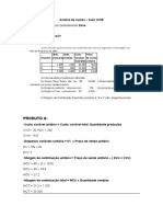 Análise de custos de três produtos