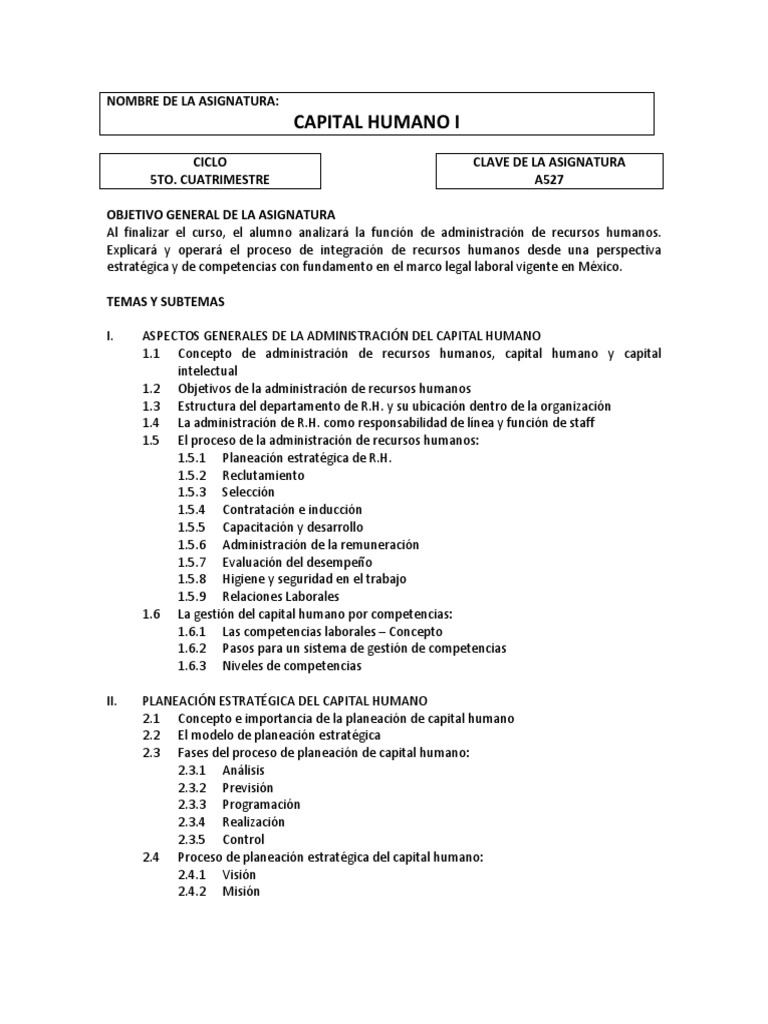 Capital Humano I | PDF | Planificación | Gestión de recursos humanos