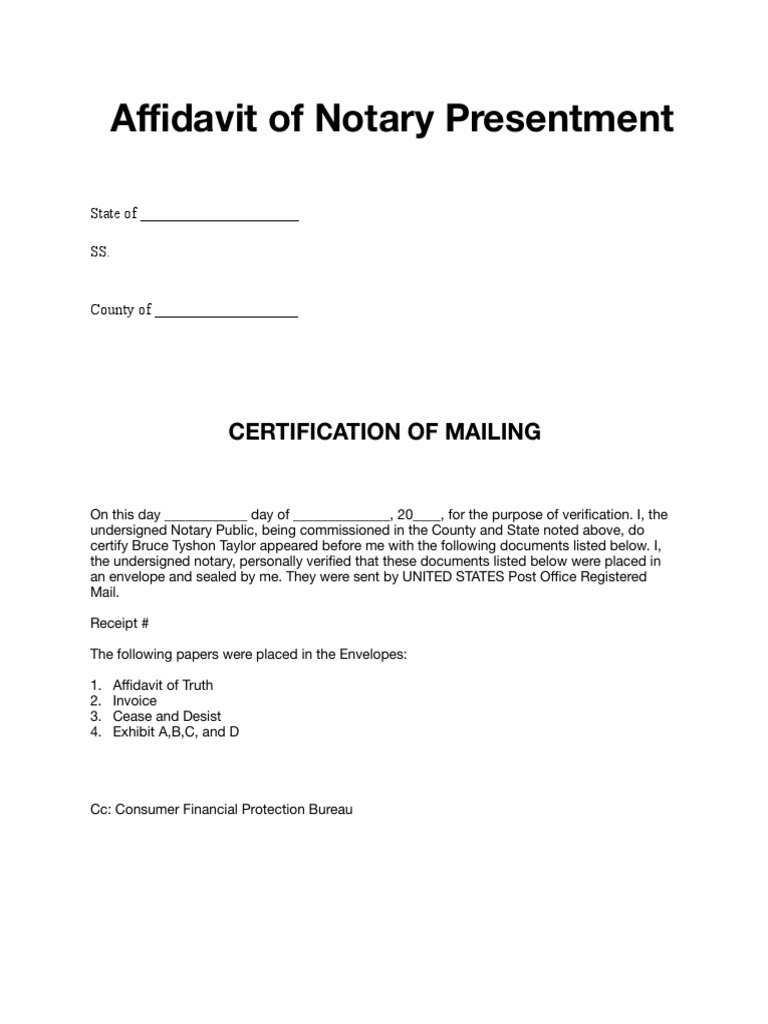 Affidavit of Notary Presentment PDF Notary Public U.S. Securities