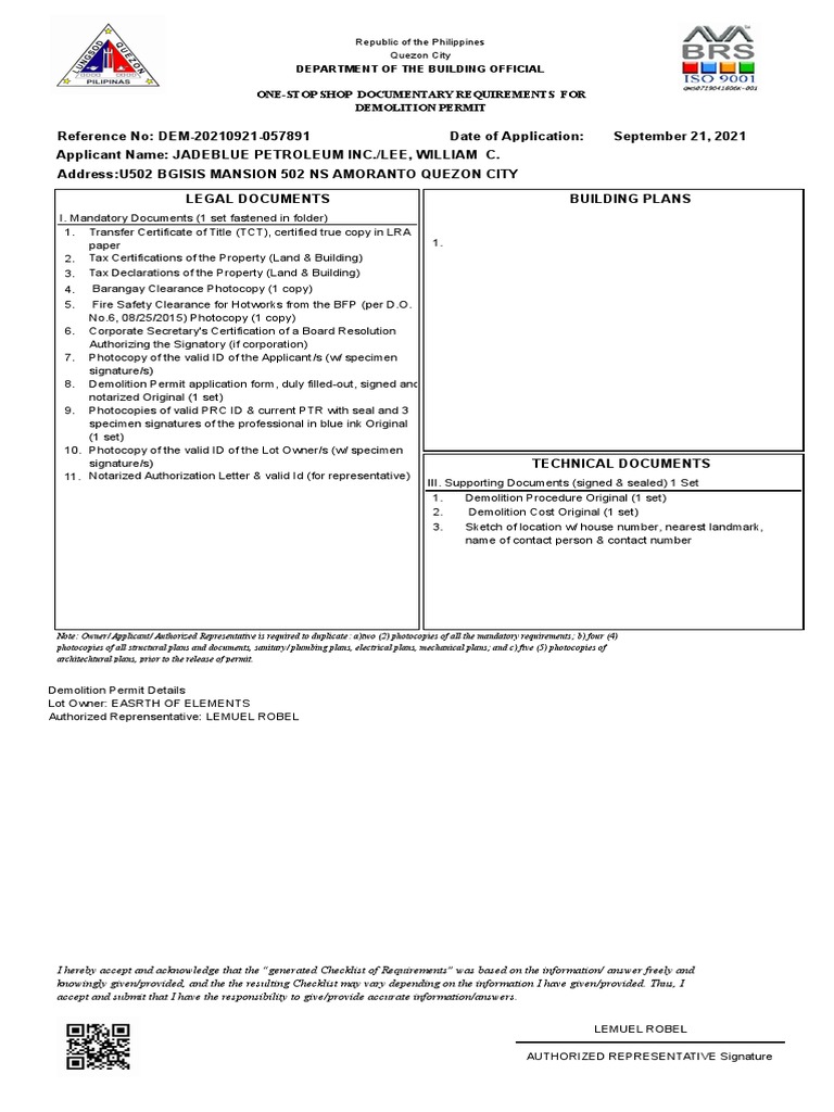 Demolition Permit Checklist PDF Government