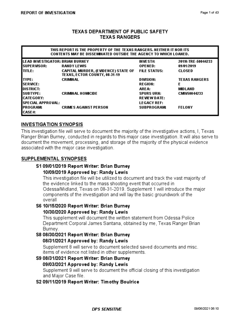 Texas Rangers: Report of Investigation | PDF | Crime Scene | Incident ...