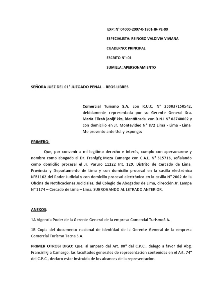 Apersonamiento Al Proceso Judicial | PDF