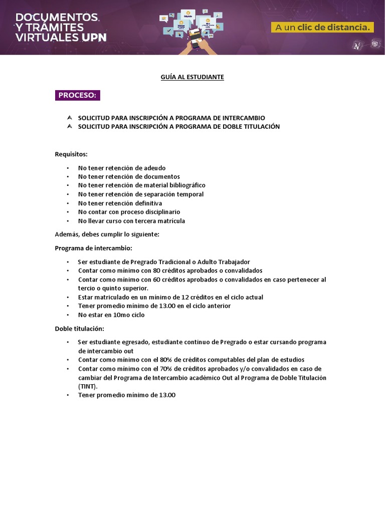 Guía de Inscripción: Intercambio y Doble Titulación UPN | PDF | Informática