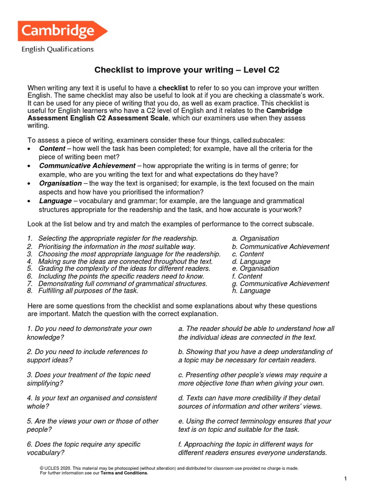 Checklist To Improve Your Writing - Level C2 | PDF | Vocabulary ...