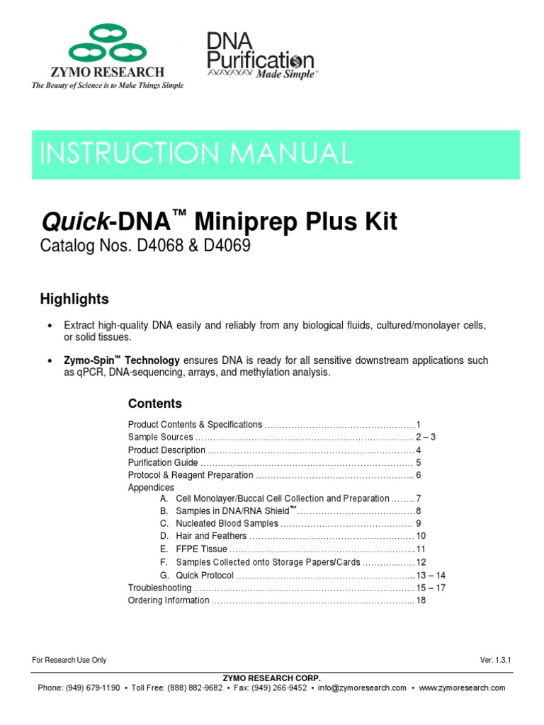 Instruction Manual Quick Dna Pdf Dna Centrifuge
