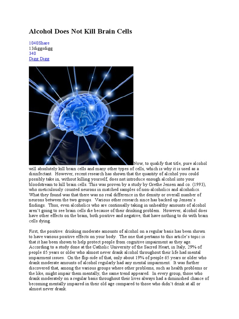 Alcohol Does Not Kill Brain Cells PDF Brain Neuron