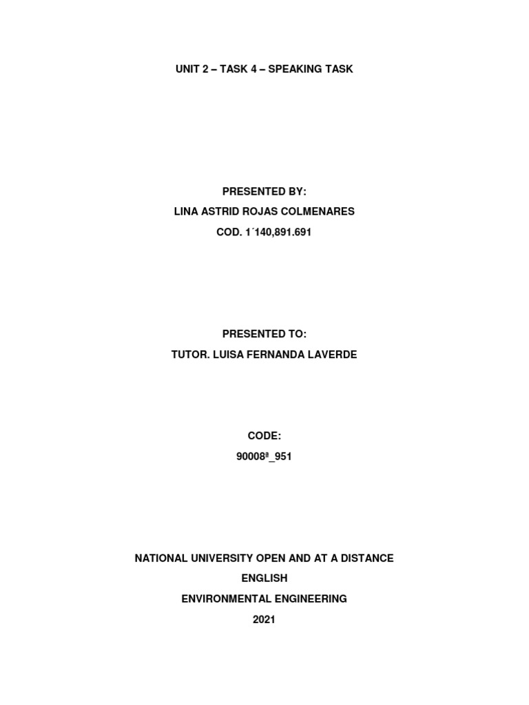 Speaking Task Unit 2: Environmental Engineering | PDF | Foreign ...