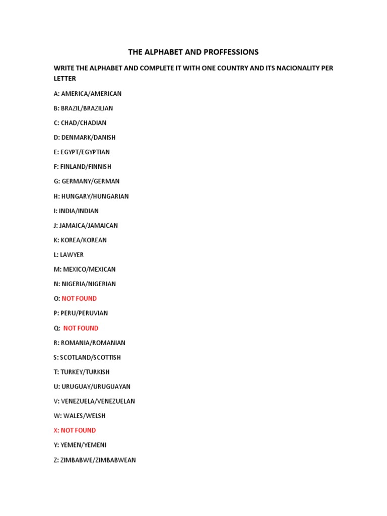 The Alphabet and Nationalities and Languages | PDF | Travel