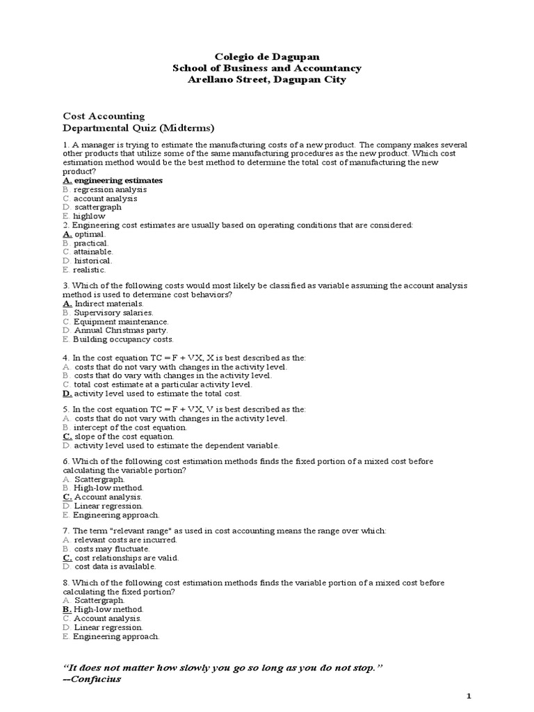 Cost Accounting Midterm Quiz | PDF | Cost Of Goods Sold | Inventory