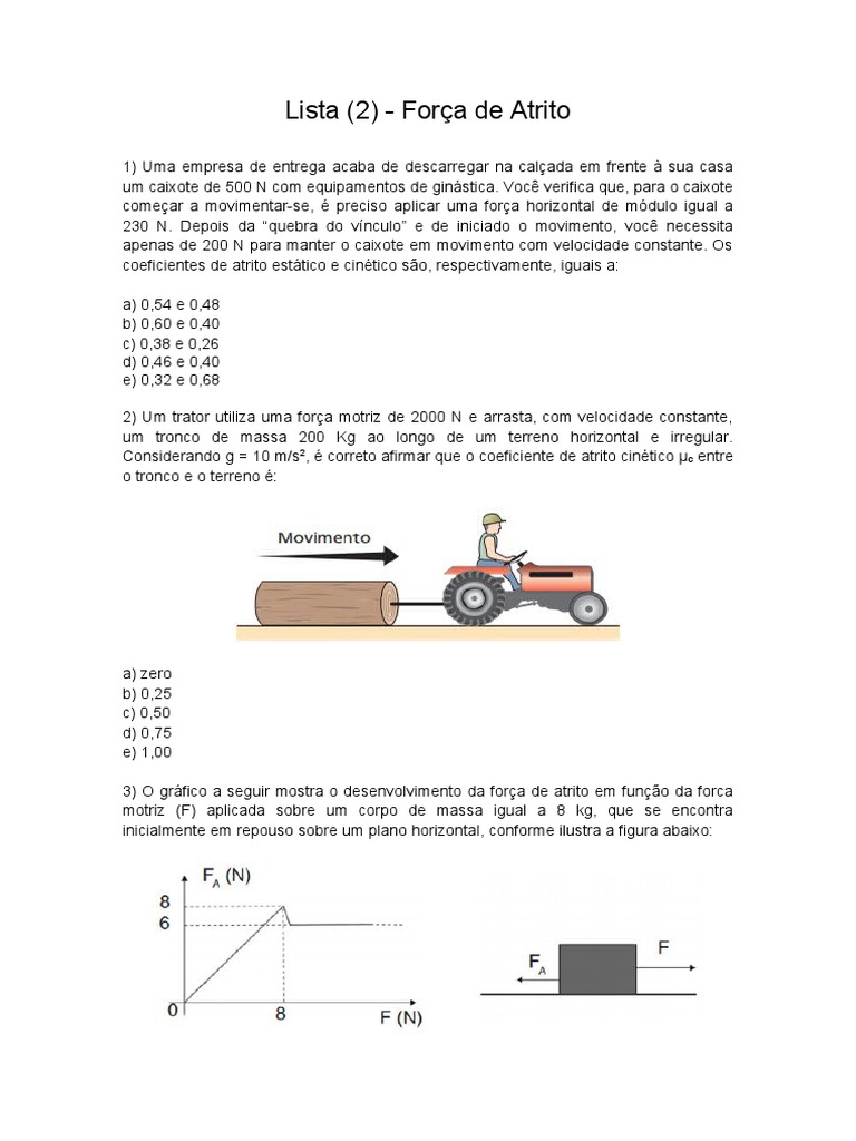 Exercícios sobre Força de Atrito | PDF | Atrito | Força
