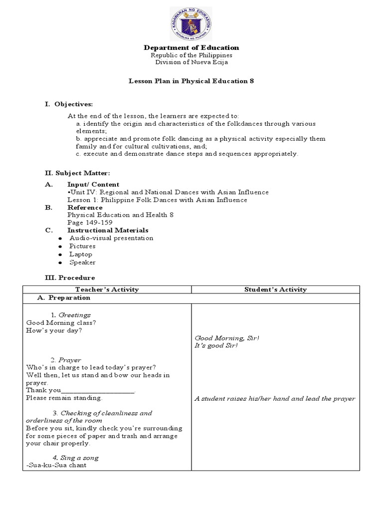 Binislakan Folk Dance Lesson Plan | PDF | Dances