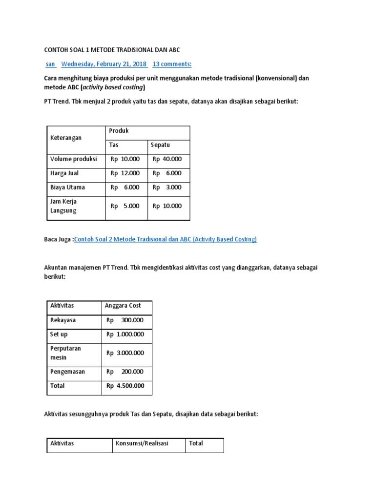 Contoh Soal 1 Metode Tradisional Dan Abc 2 | PDF
