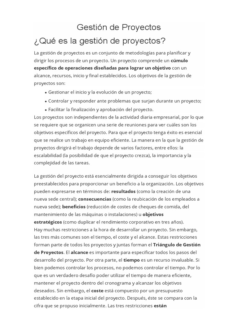 Introducción a la Gestión de Proyectos | PDF | Gestión de proyectos ...