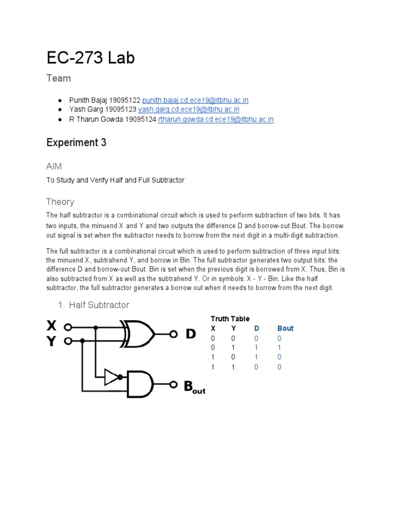 EC-273 Lab: Experiment 3 | PDF | Logic Gate | Subtraction