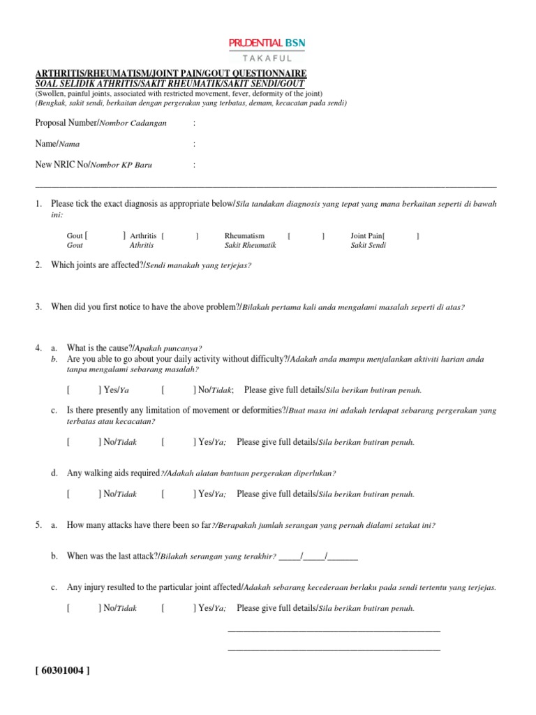 Soal Selidik Athritis/Sakit Rheumatik/Sakit Sendi/Gout: Arthritis ...