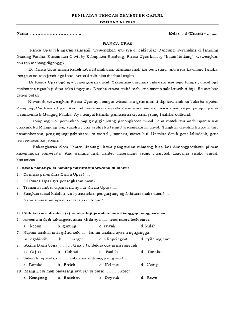 Soal Pts Basa Sunda Kelas 6 Semester 1 Pdf