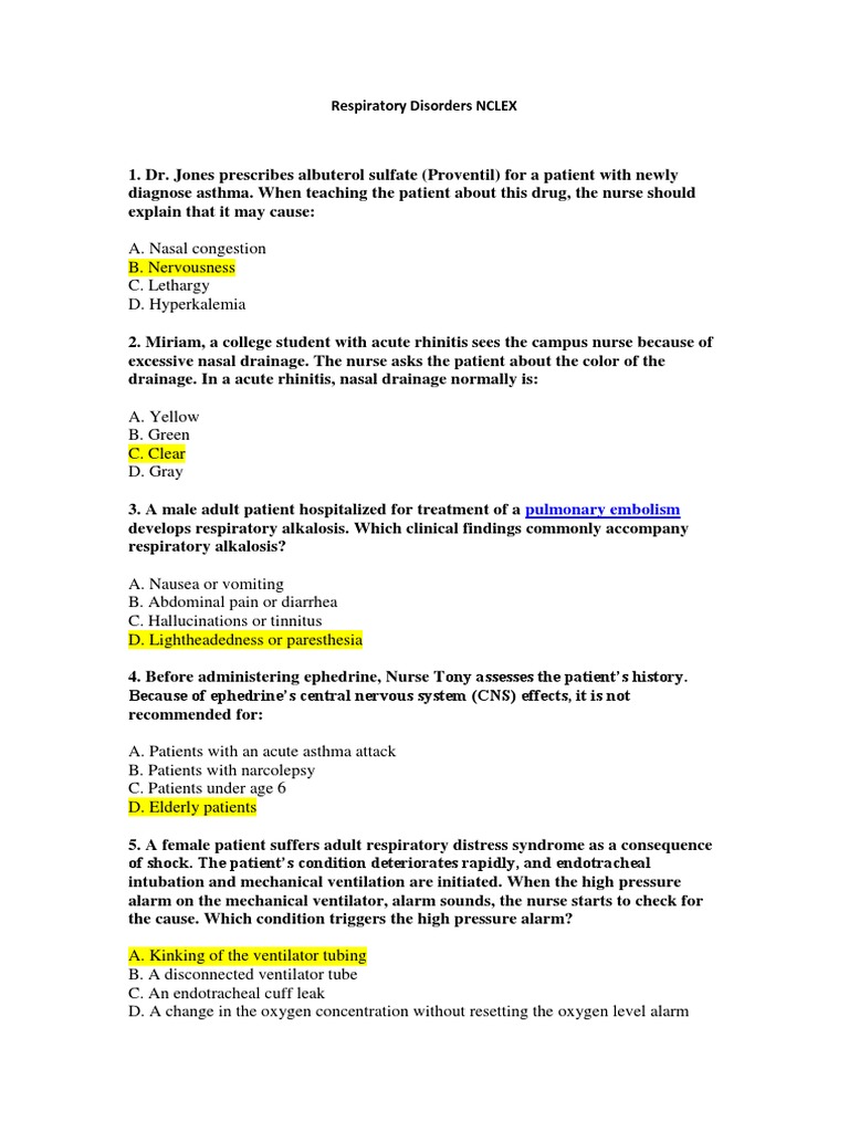 NCLEX Questions on Respiratory Disorders | PDF | Chronic Obstructive ...