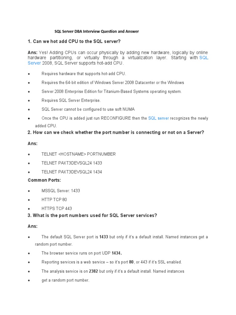 SQL Server DBA Interview Questions and Answers | PDF | Microsoft Sql ...