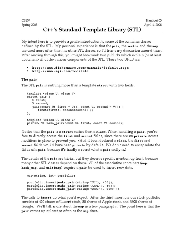 Introduction to C++ STL Containers | PDF | Computers