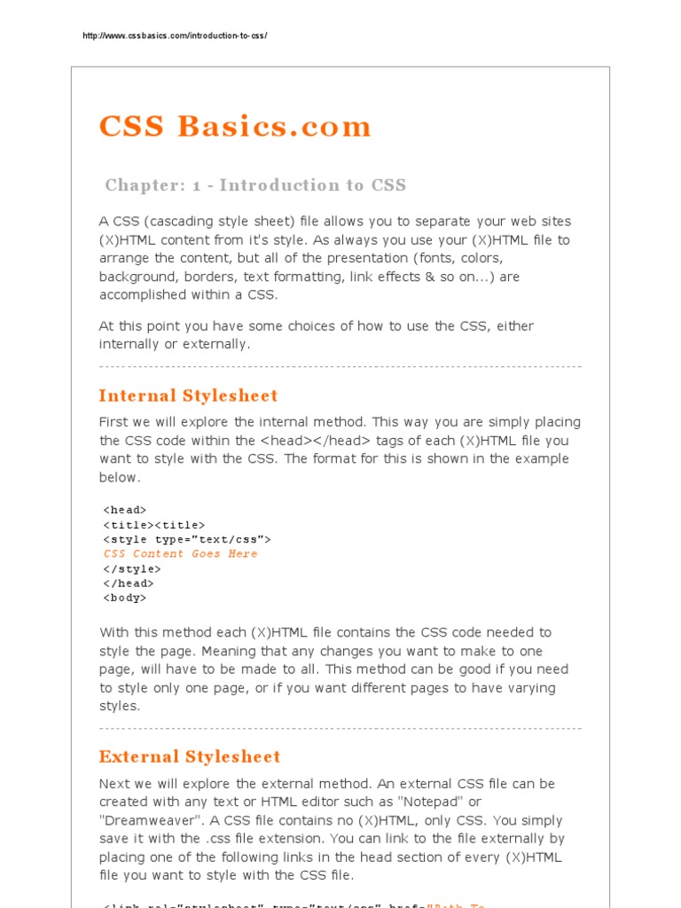 Chapter: 1 - Introduction To CSS: Internal Stylesheet | PDF | Cascading ...