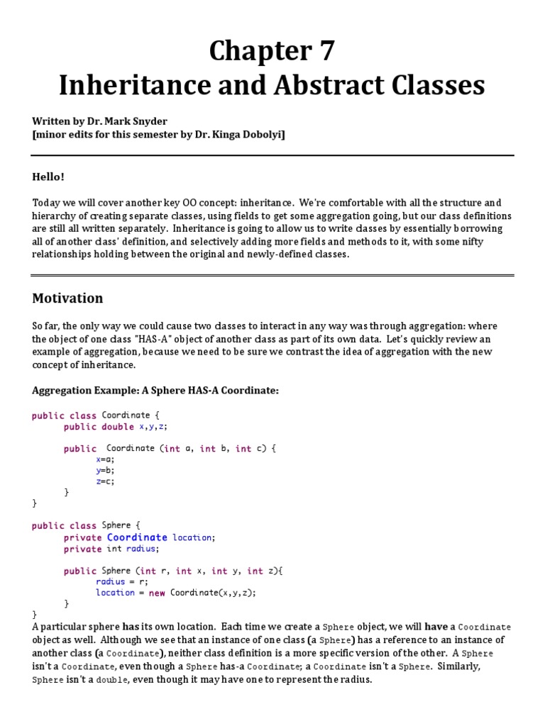 Chapter 7 Inheritance and Abstract Classes: Motivation | PDF | Class ...