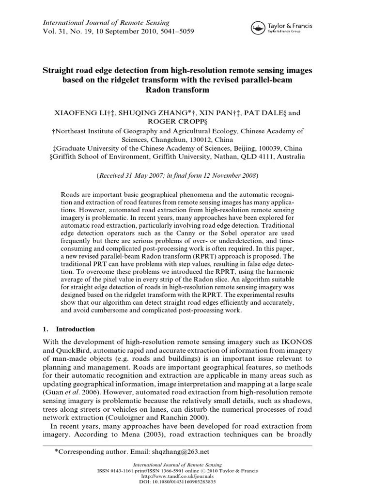 Straight Road Edge Detection From HighResolution Remote Sensing Images