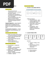 GEC102 Reviewer (Prelims) Unit 1 - Lesson 1 Communication Communication Models 1. Aristotle 'S Linear Model (300 B.C)