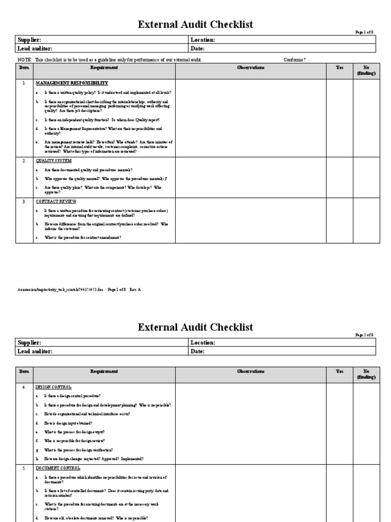 External Audit Preparation Checklist | PDF | Audit | Calibration