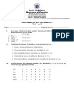 Department of Education: First Summative Test - Mathematics 5 Week 1 and 2