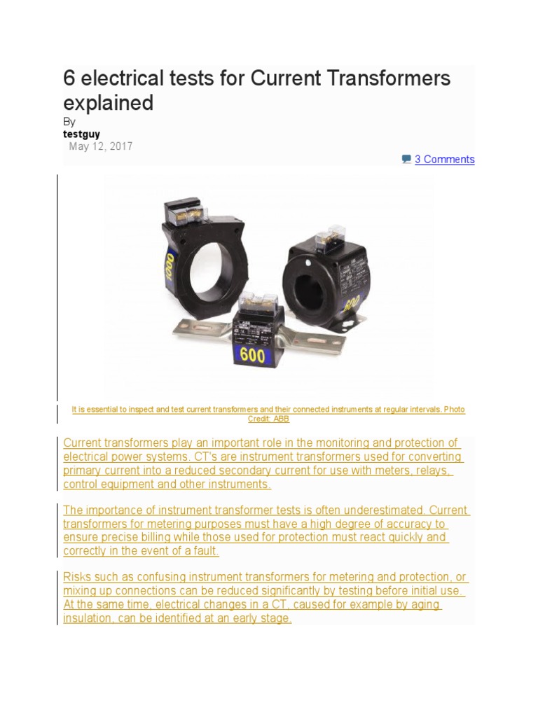 6 Electrical Tests For CT PDF Transformer Electricity