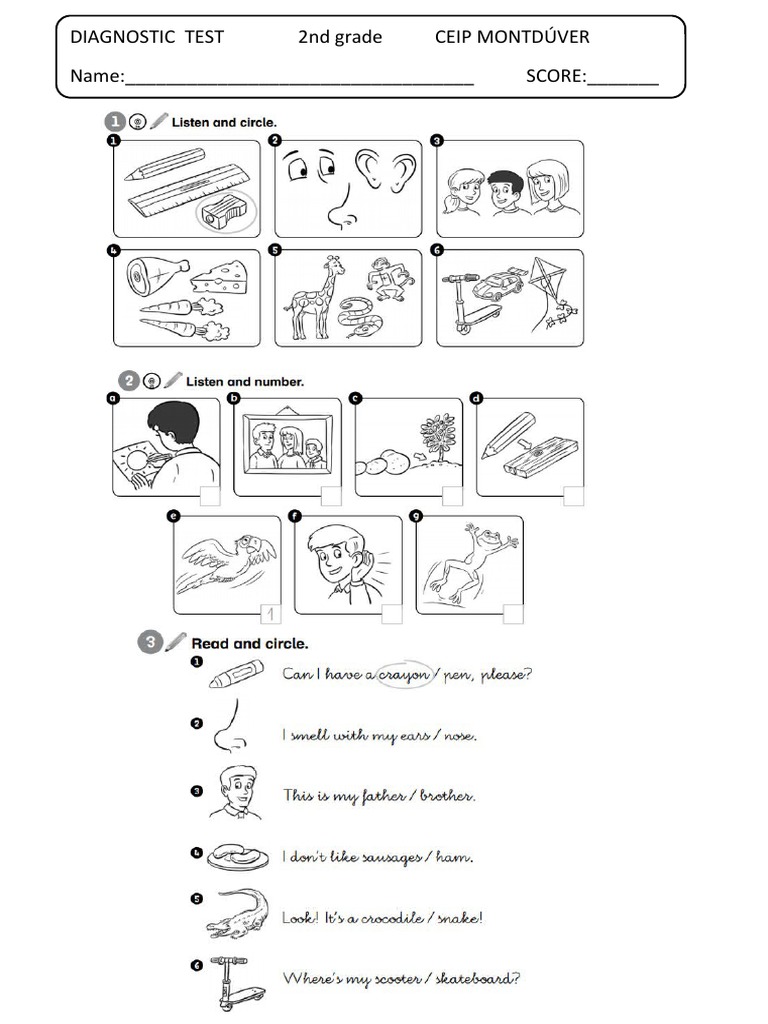 Diagnostic Test 2nd Grade Ceip Montdúver Name: - SCORE | PDF