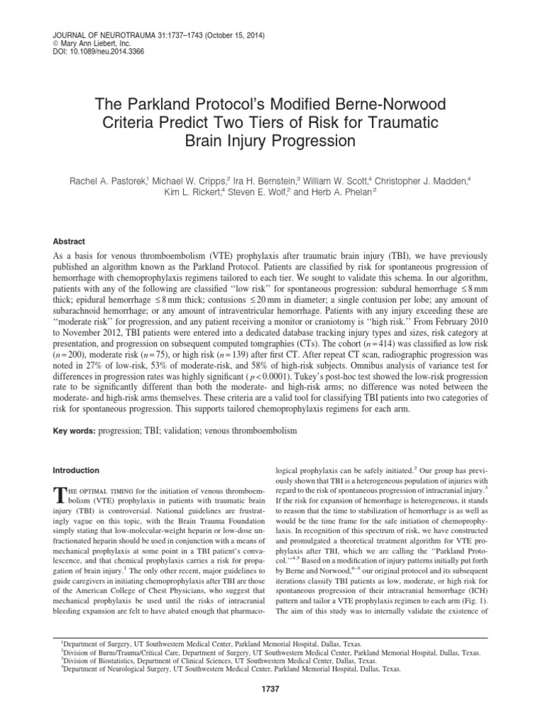 The Parkland Protocol's Modified Berne-Norwood Criteria Predict Two ...