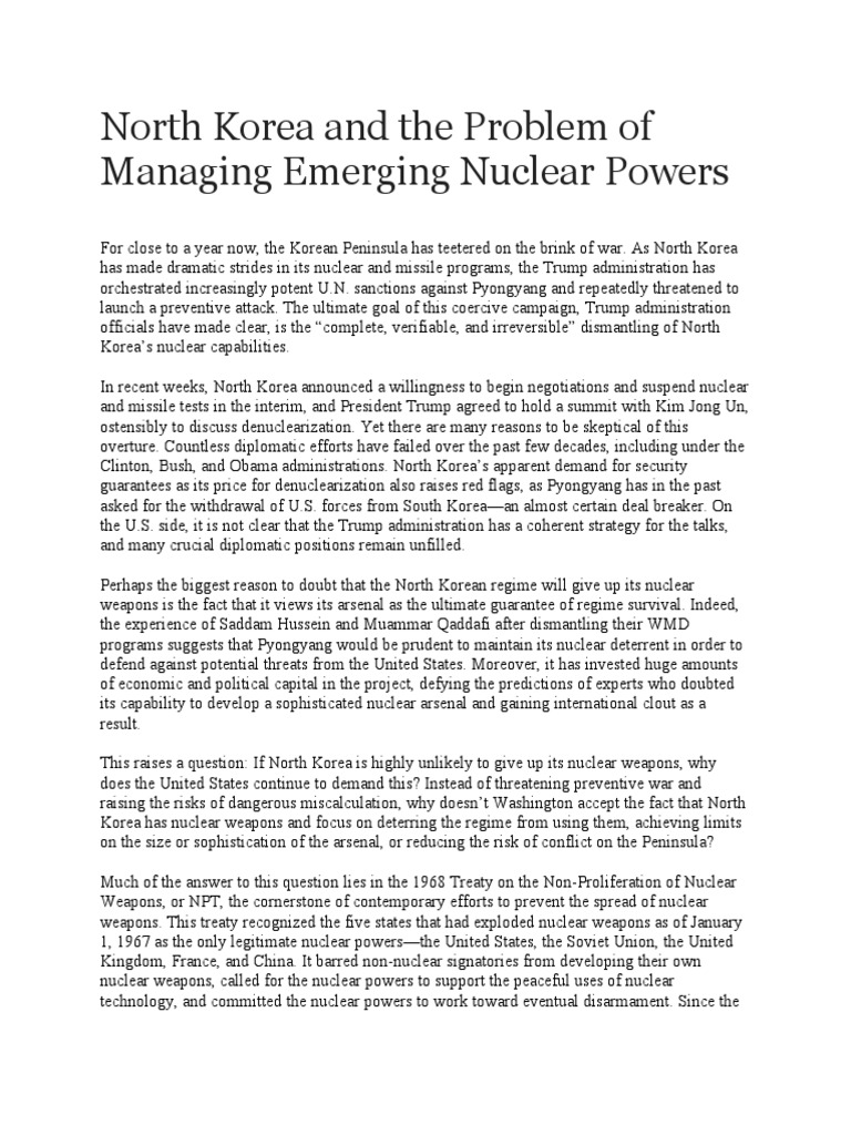 North Korea and The Problem of Managing Emerging Nuclear Powers | PDF ...