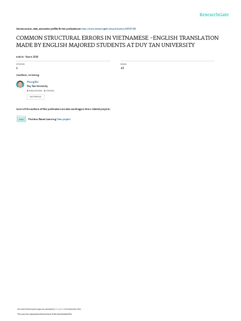 Common Structural Errors in Vietnamese - English Translation Made by ...