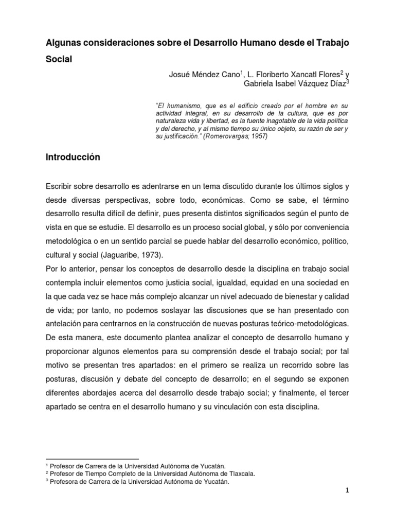 Algunas Consideraciones Sobre El Desarrollo Humano Desde El Trabajo