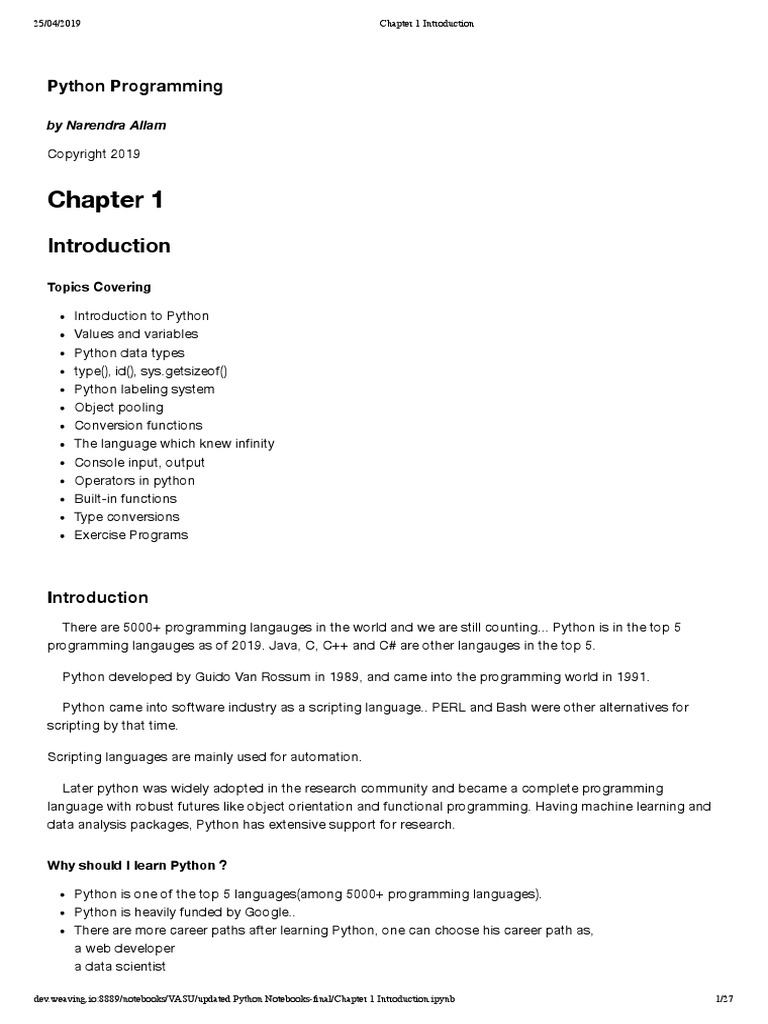 Chapter 1 Introduction | PDF | Computer Programming | Python ...
