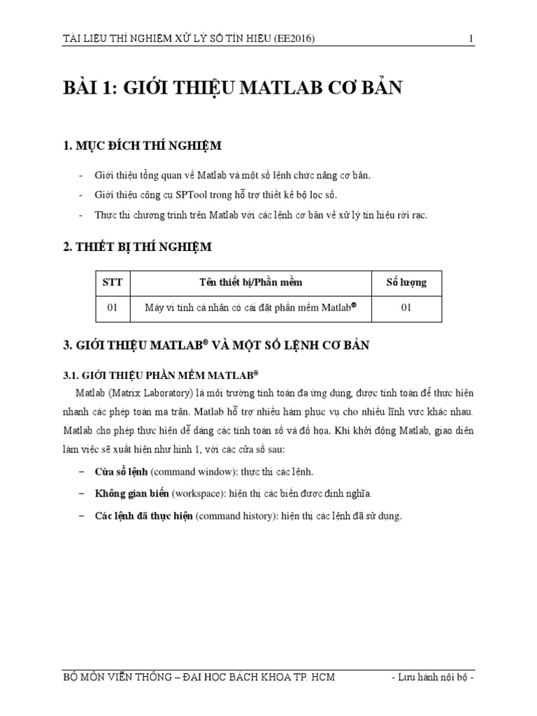 B1 GIỚI THIỆU MATLAB CƠ BẢN - Sinh vien | PDF