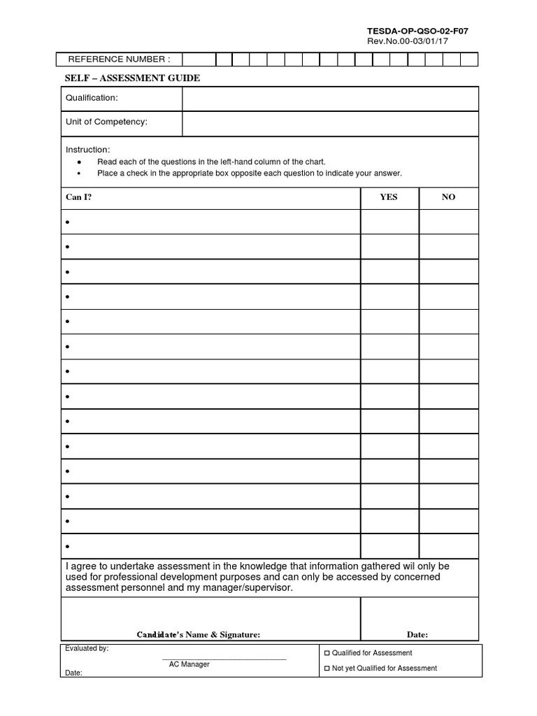 Self - Assessment Guide: Qualification | PDF