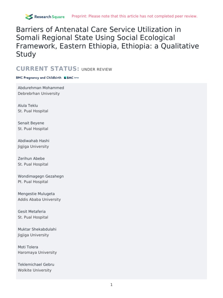 Barriers of Antenatal Care Service Utilization in | PDF | Maternal ...