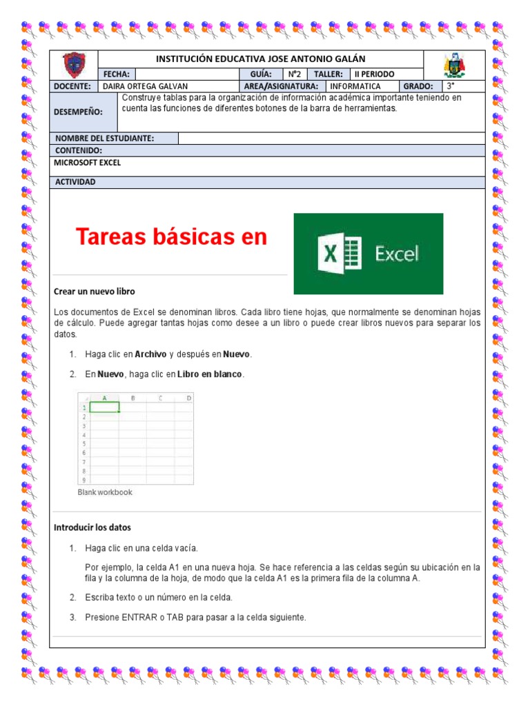 Taller de Excel para 3° Grado | PDF | Microsoft Excel | Informática