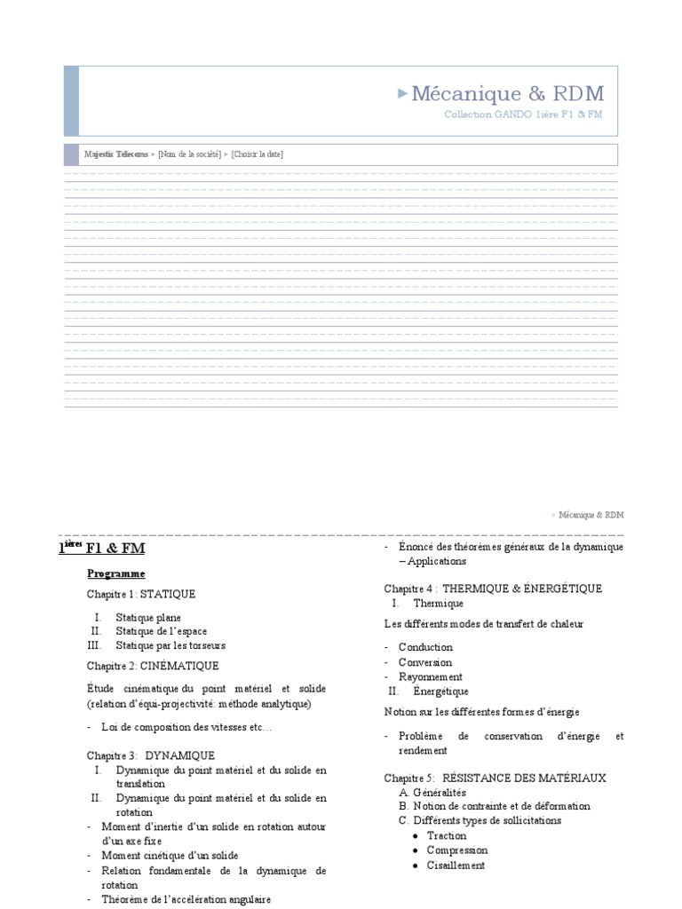 Mécanique et RDM : Statique à Dynamique | PDF | Obliger | Rotation