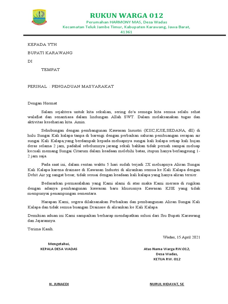 Surat-Pengaduan-Banjir RW 012 | PDF