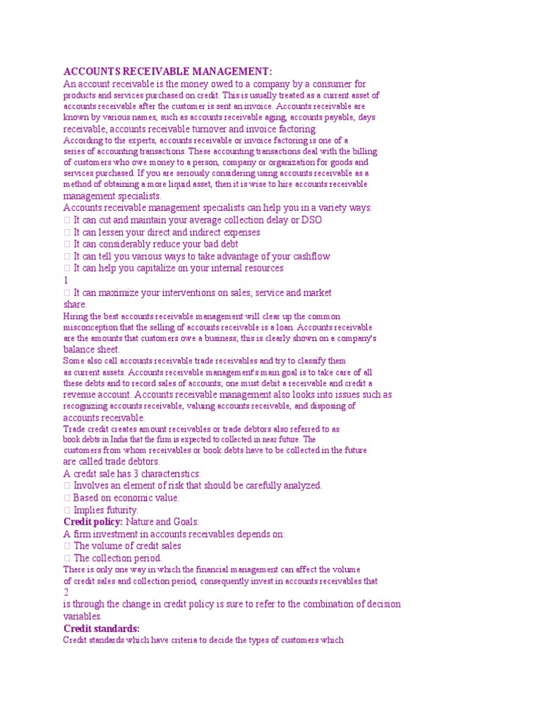 Accounts Receivable Management | PDF | Credit | Finance & Money Management