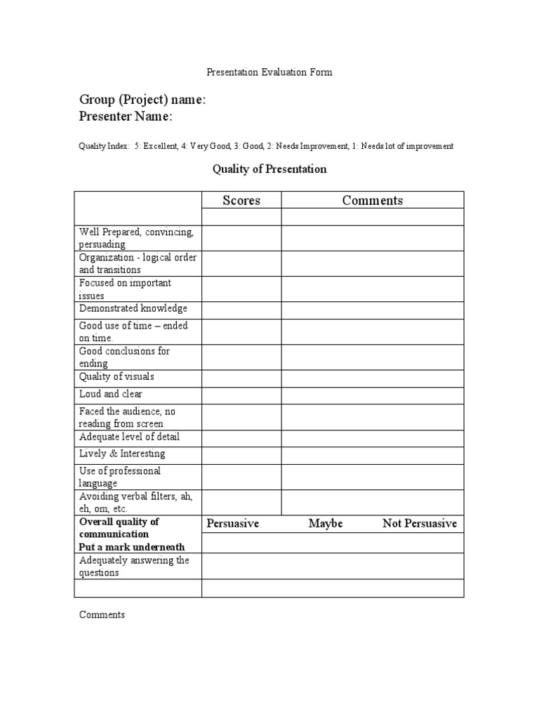 Presentation Evaluation Form | PDF
