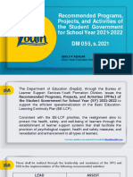 Recommended Programs, Projects, and Activities of The Student Government For School Year 2021-2022 DM 055, S. 2021